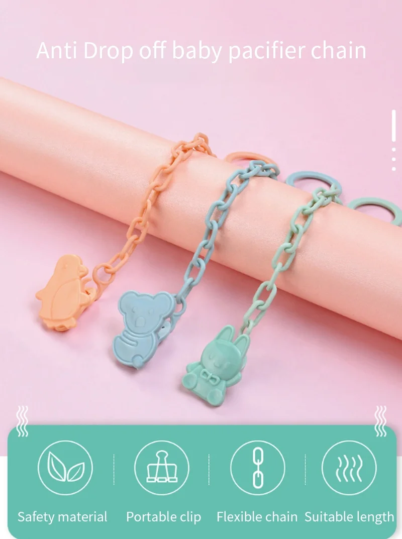 New Design Natural Soft Pacifier Holder Chain Teether Toy Chain Leash Personalized Pacifier Clip