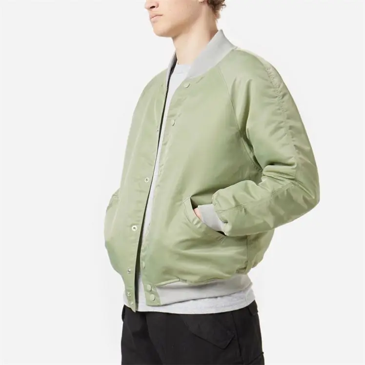 OEM custom nylon logo print embroidered bomber baseball fashion quilted  varsity jacket for men