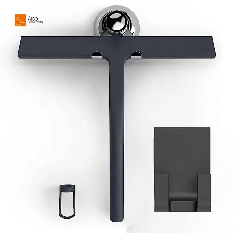 11-дюймовый черный силиконовый скребок для душа стеклянных дверей и окон автомобиля с резиновой ручкой крючком на присоске из нержавеющей стали