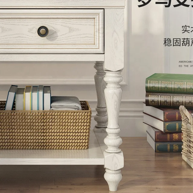 france white wood coffee side table modern	with 1 drawer and 1 shelf for living room