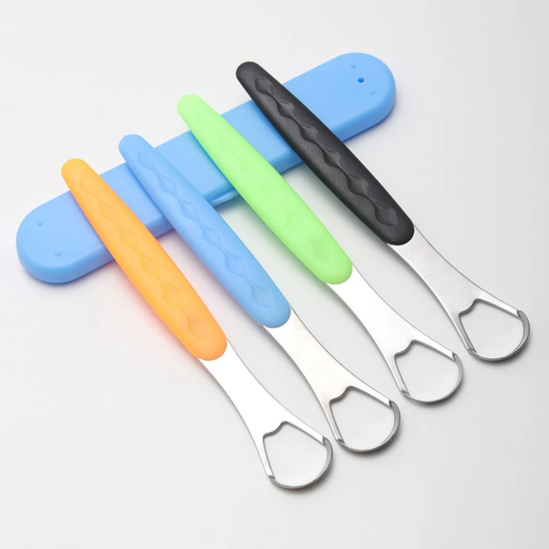 Hot Sale Customized Steel Tongue Cleaner Scraper Reusable 430 Stainless Steel Tongue Scraper With Handle
