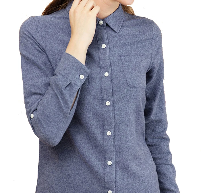 OEM flannel shirts for women plain solid color brushed cotton shirt women turn collar