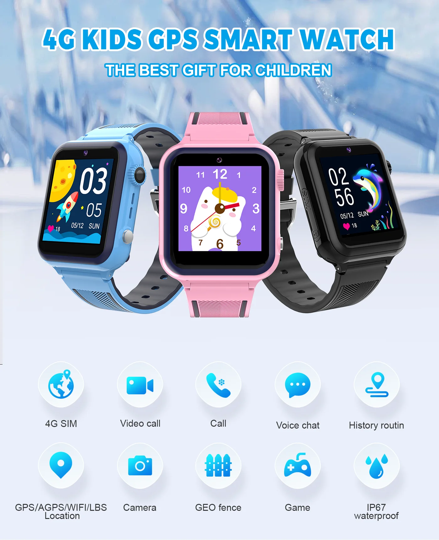 Smart Watch 2023 for Kids with Games Waterproof 4G Wifi SOS Big Battery Kids Smart Watch with GPS and Video Call SIM Card