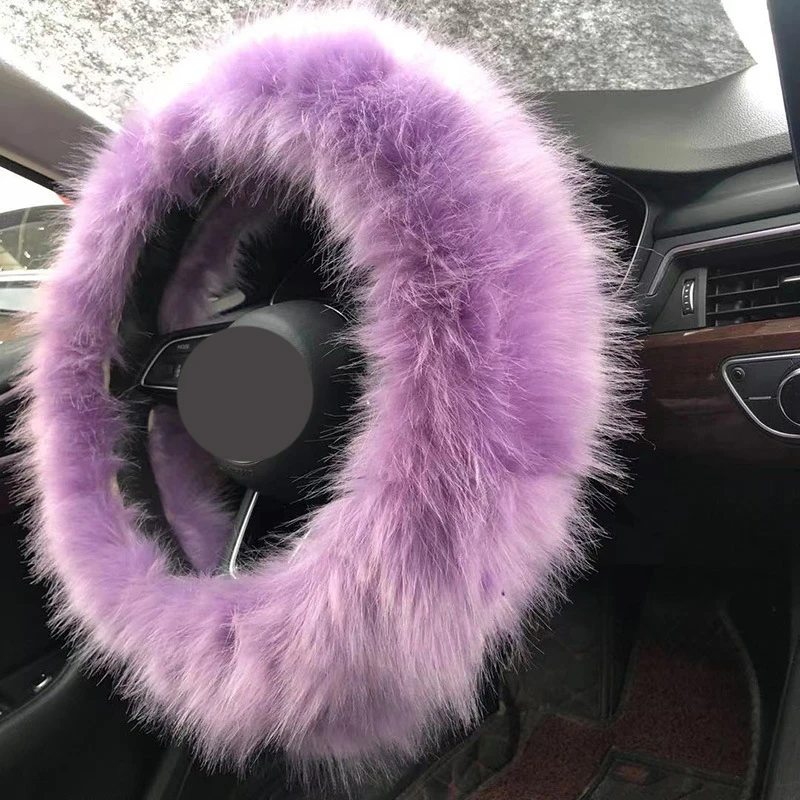 China Wholesale Winter Pure Wool Steering Wheel Cover Car Fur Leather Plush Three-Piece Soft Warm Steering Wheel Pink Cover Car