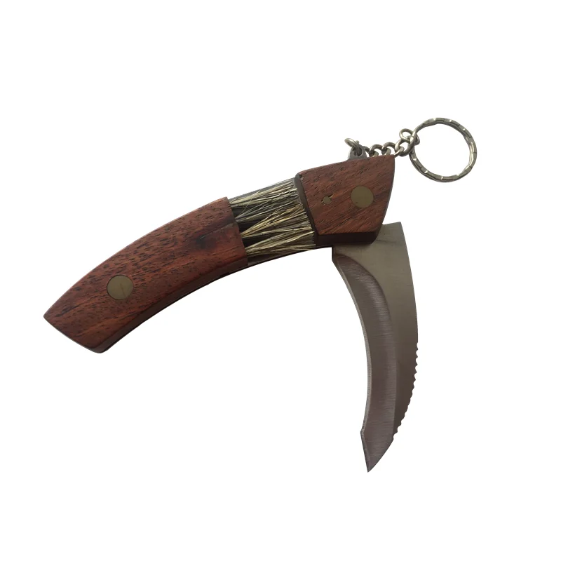 good quality wooden handle Outdoor Camping Mushroom picking Foraging Folding knife with brush