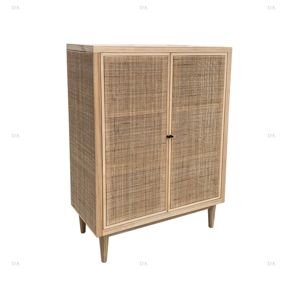 Nordic Furniture Log Living Room Furniture Wooden 2 Door Rattan Cabinet Storage