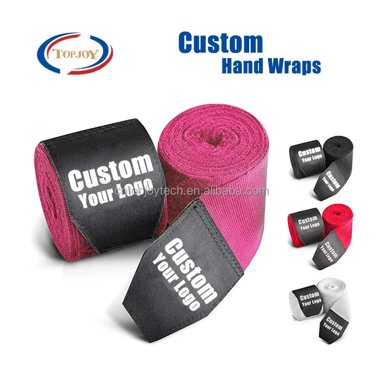 High Quality Polyester 120inch 180inch Semi Elasticity Boxing Bandages Custom Logo Widen Velcro Boxing Hand Wraps