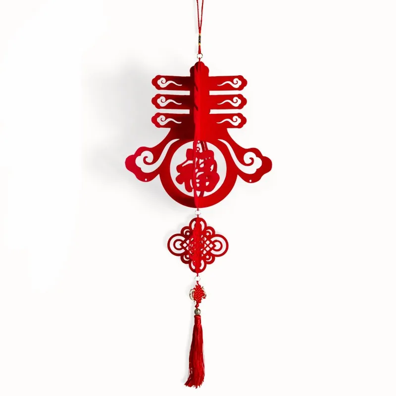 Chinese Style New Year Spring Festival Felt Cloth Festive Lanterns Decorations 3D Blessing Knot Flower Fortune Hanging