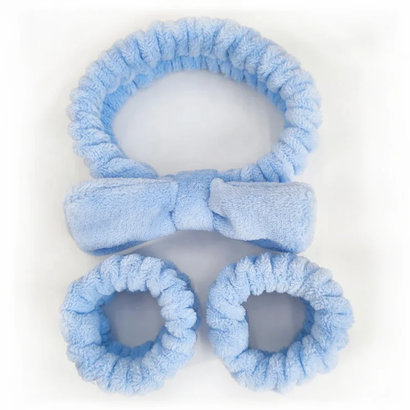 Multiple Colors Face Wash Set Flannel Spa Headband Wristbands With Logo Custom Bath Headband Women Girl Pairs Wrist Spa Washband