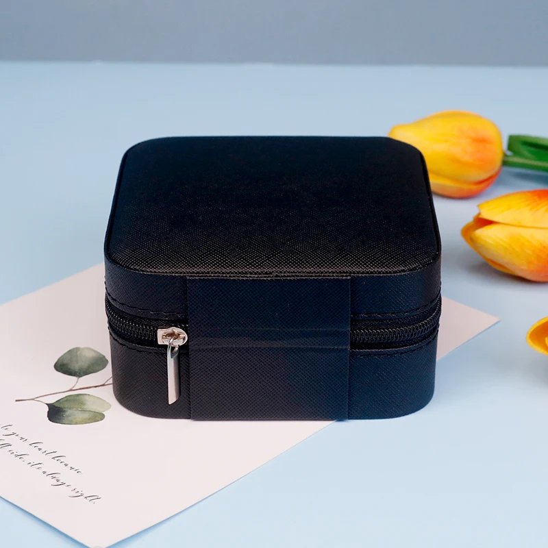 Leather Jewelry Storage Travel Box Velvet Jewelry Ring Earring Pendant Necklace Packaging Gift Box Wholesale Custom Logo Black