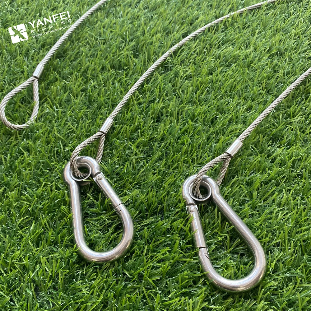 Steel Wire Rope Cable Sling With Eyelet Snap Hook, Safety Lock Wire With Carabiner