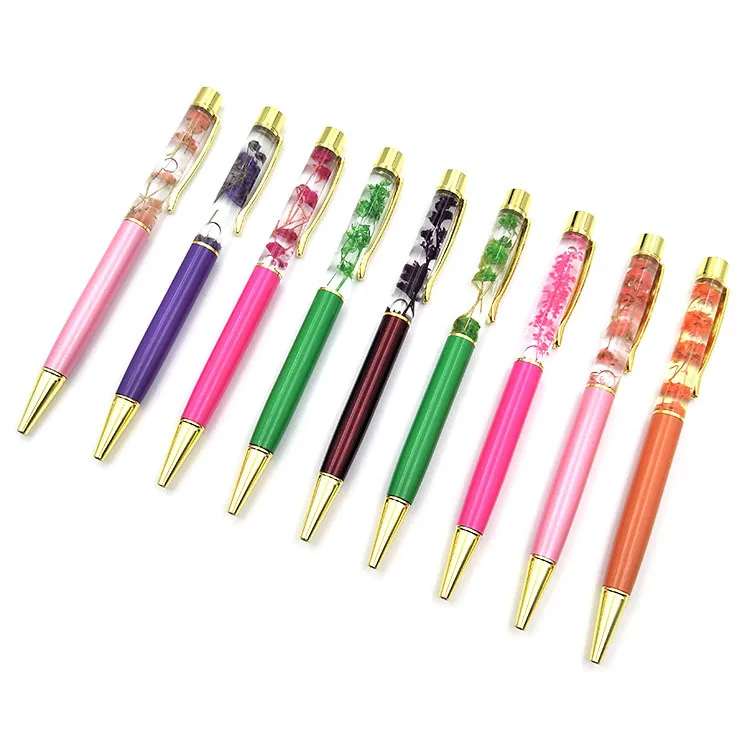 2019 Hot Sale Cheap Metal Pen DIY Ballpoint Pens Dynamic Liquid Flower Herbarium Floating Pen