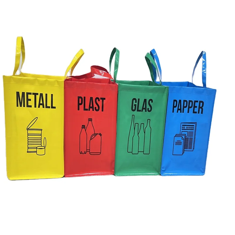 4pcs separate recyclable waste bin pp woven trash garbage sorting bag set organizer heavy duty waterproof for home kitchen