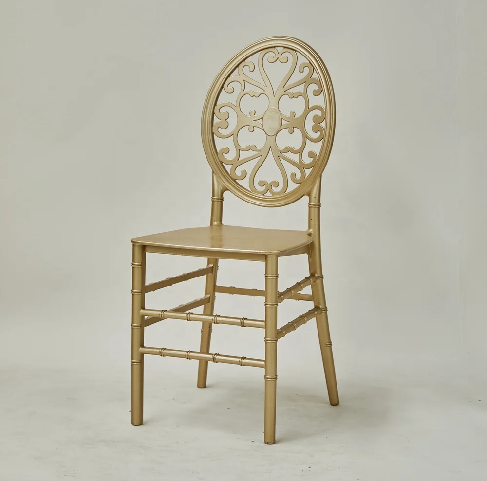 PP Plastic Gold Color Stackable Wedding Event Party Rental Dining Round Back Chair