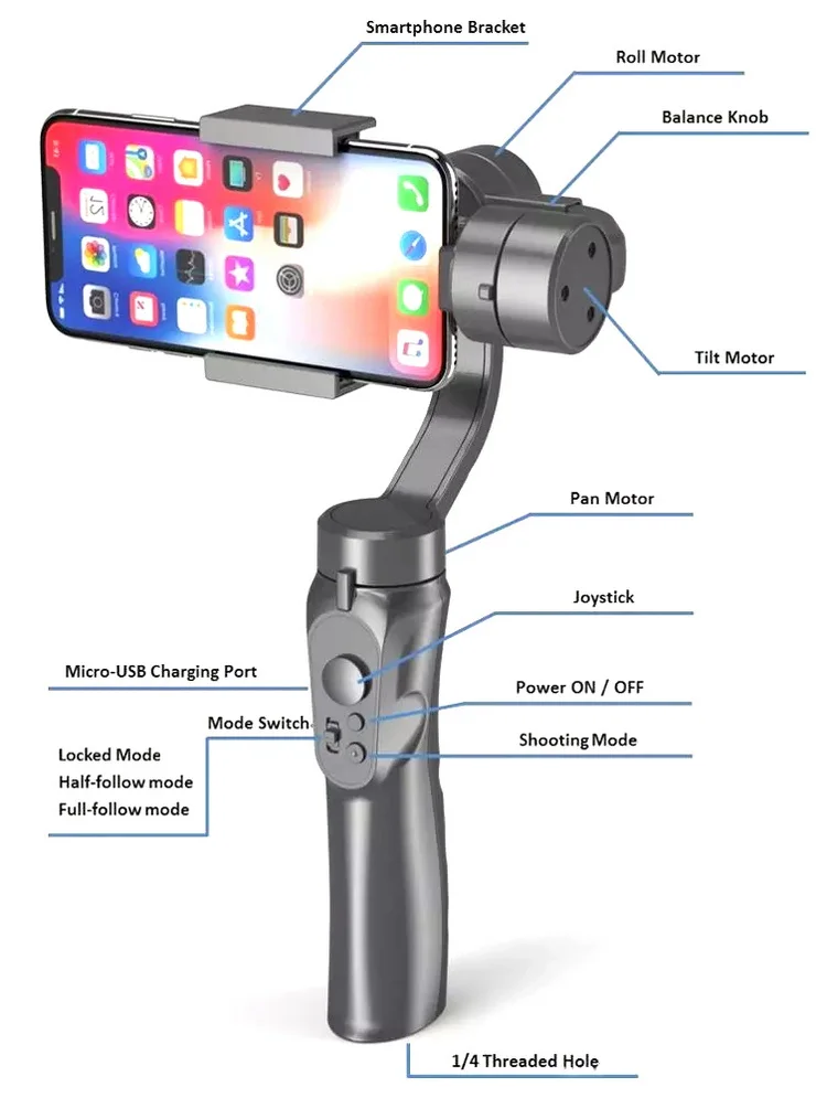 Gimbal Axis for smartphone 3 axis gimbal camera stabilizer