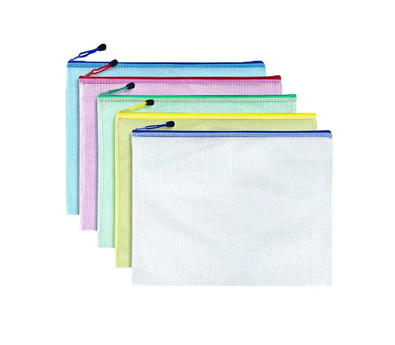 PVC Mesh Zippered File Bag Storage for Office Document, Business Receipts, Magazine, Toys, Cosmetics