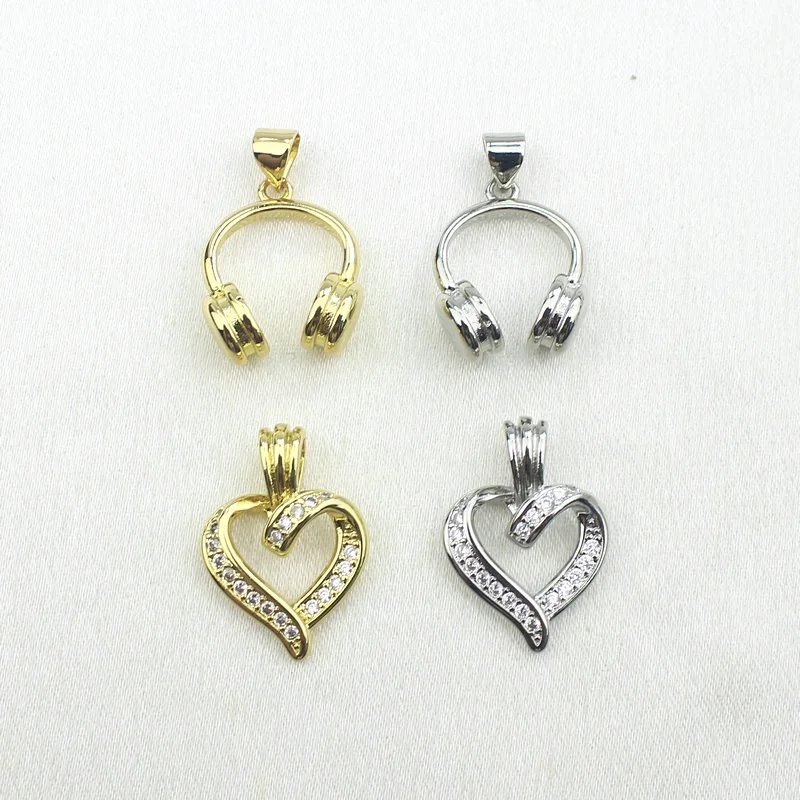 CH-JDP0743 Gold/Silver Plated Copper Pendant Fashion Micro Zircon Heart/Headphones Shape CZ Charm Jewelry Accessory Wholesale