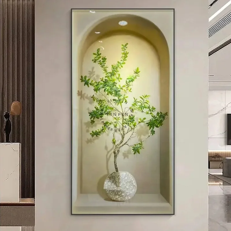 Modern minimalist With lighting Diamond crystal porcelain painting of illuminated foyer paintings