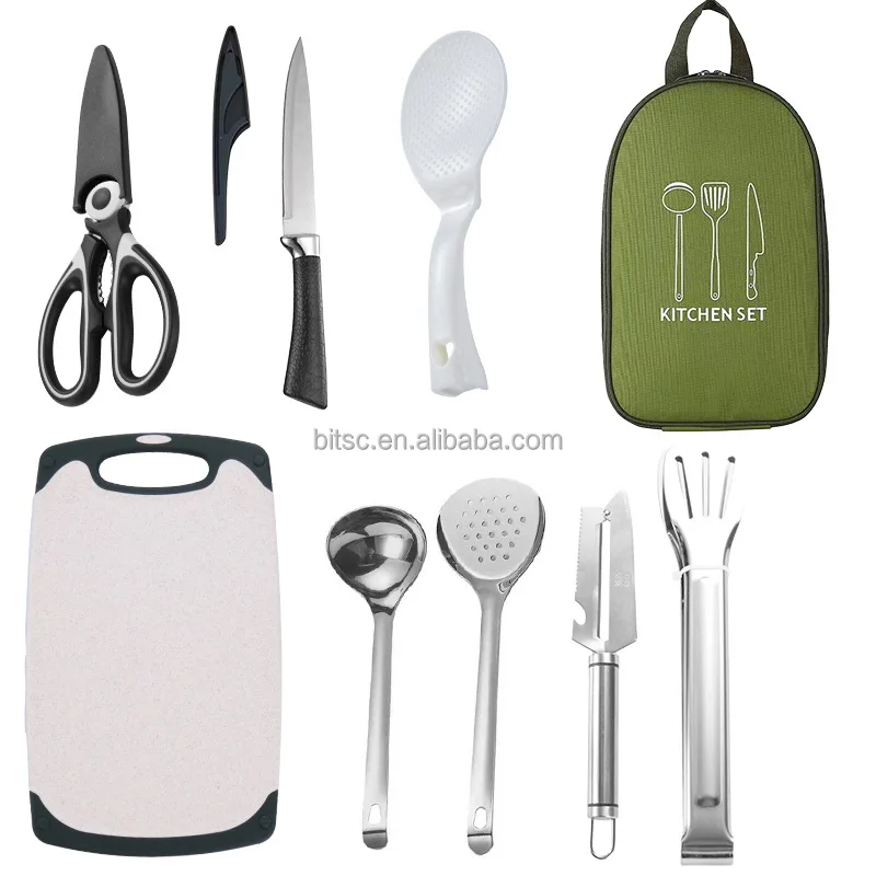 Portable Stainless Steel Picnic Sets of Dining Utensils with Handbag 8 PCS Outdoor Camping Cookware Kitchen Knifes Sets