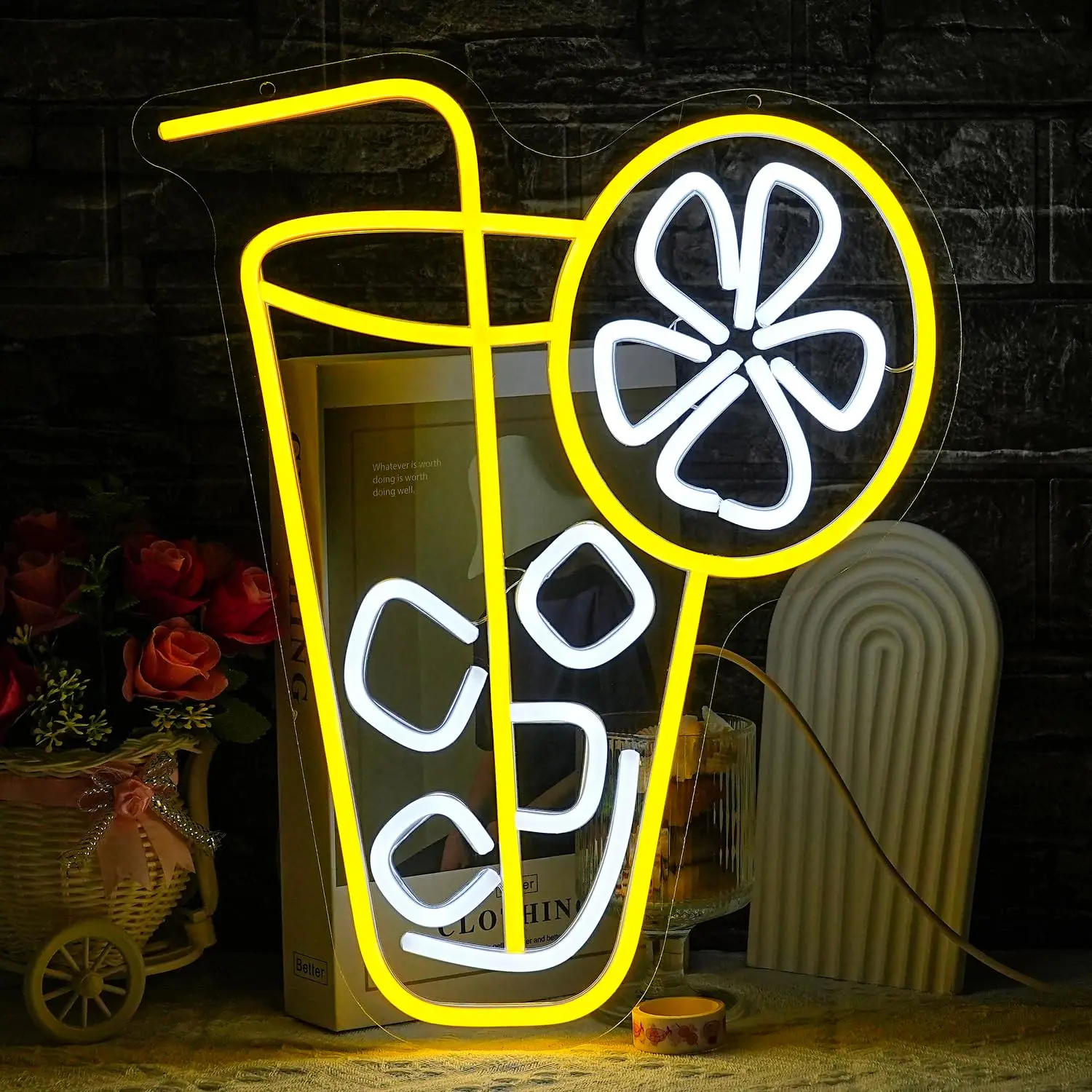 Lemon Tea Neon Sign Yellow Neon Light Up Sign for Lemon Tea Shop Milk Tea Shop Coffee Shop Supermarket Mall Kitchen Decoration