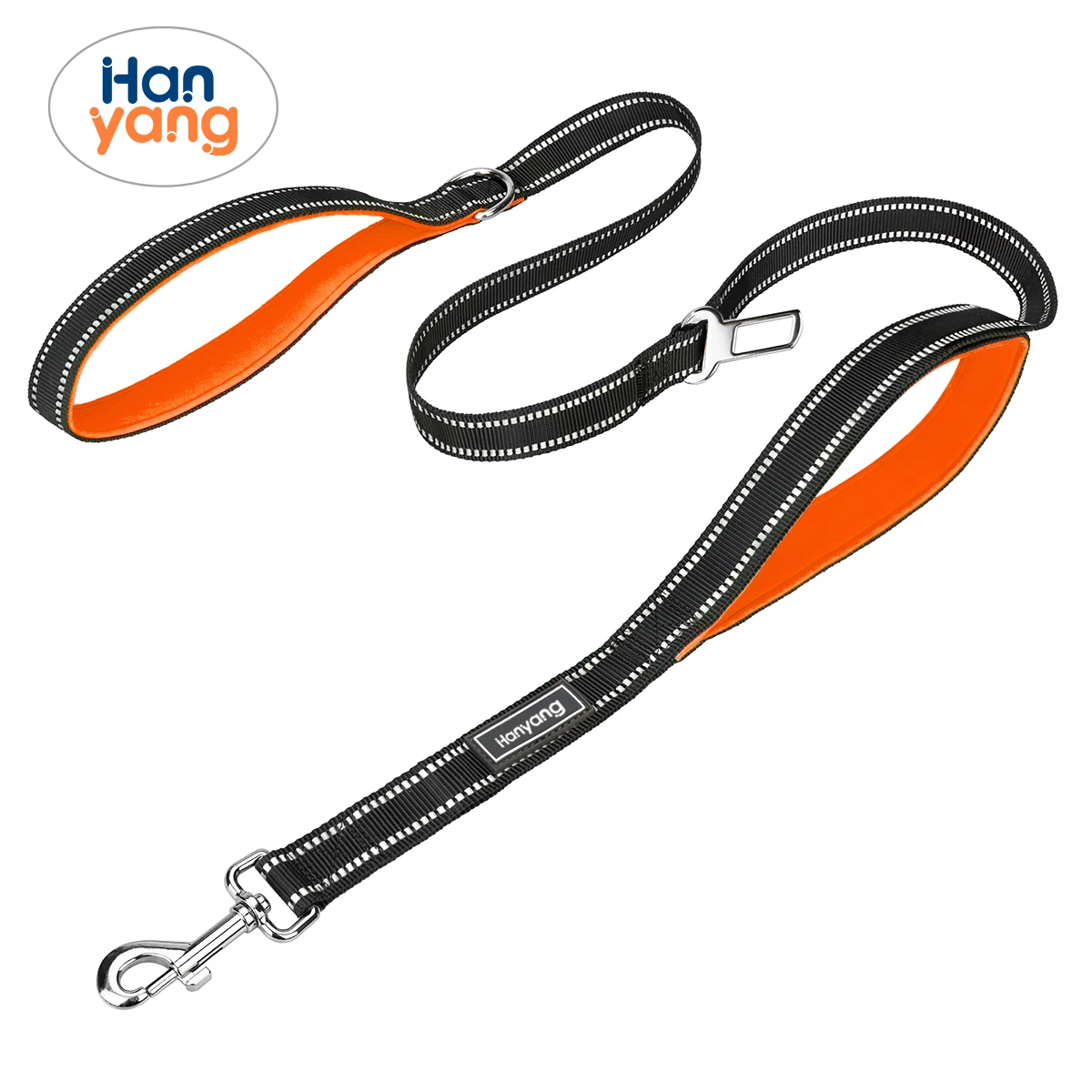 HanYang OEM Custom reflective neoprene double handle dog leash Durable Strong Reflective Nylon Heavy Duty Dog Leash