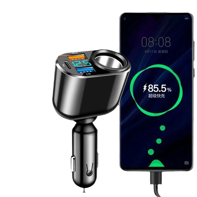 New Style 120w Car Charger 4 In 1 Retractable Rotatable Usb Type C Cable Fast Charging For Fast Charge Cord Cigarette Lighter