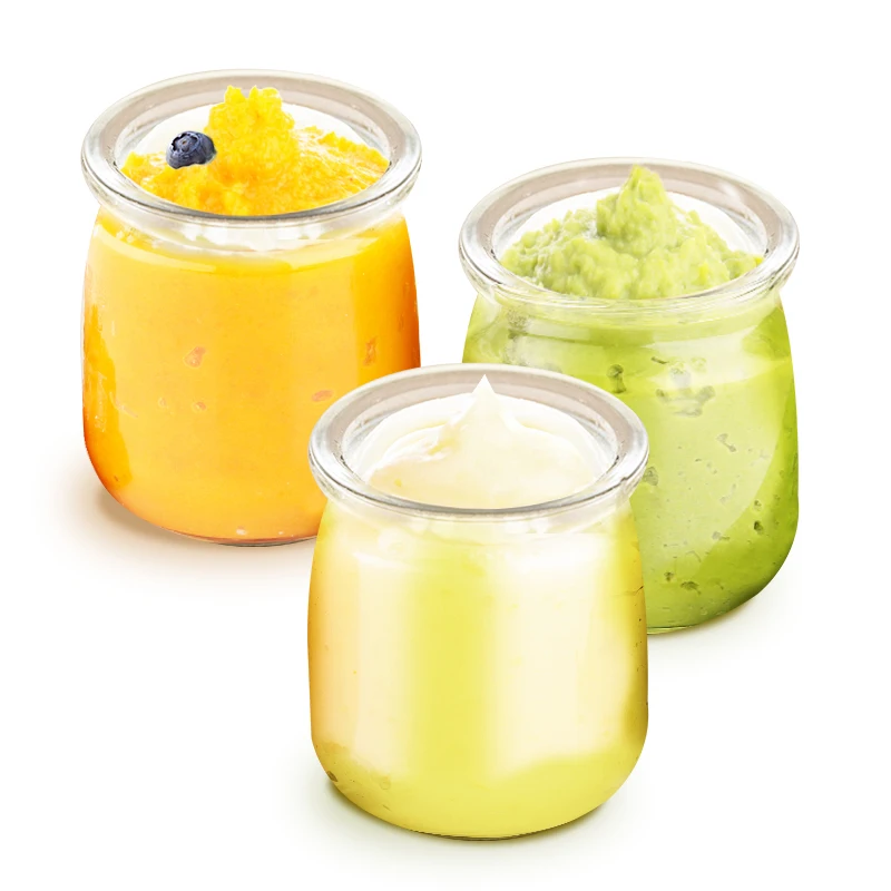 food grade cheap 100ml pudding yoghurt milk gift glass jar with wooden cork or plastic lid