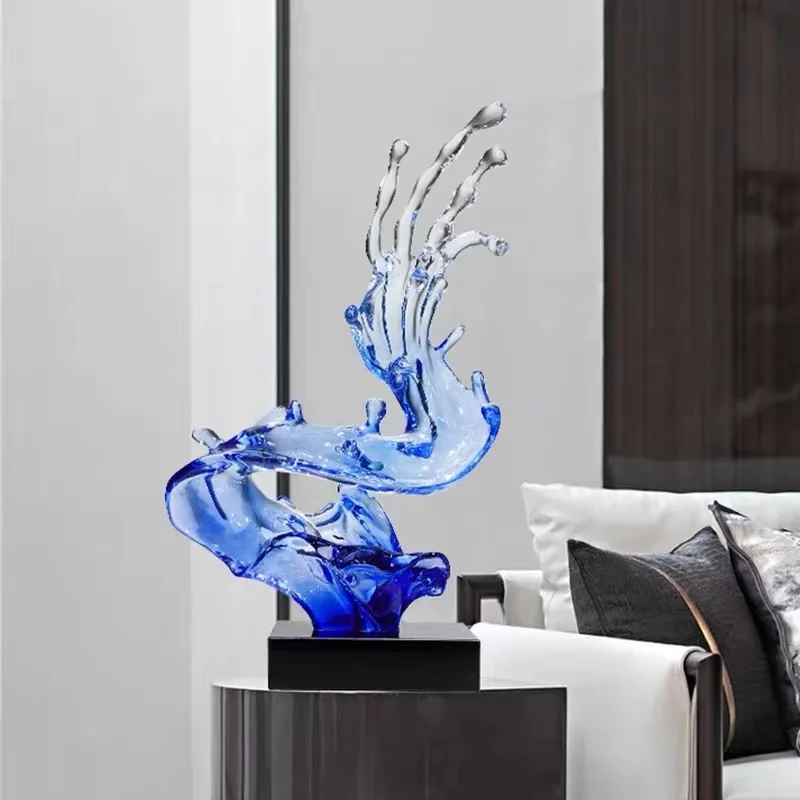 Factory Customized Abstract Decorative Resin Sculpture for Home Decor Ice Design Cast Epoxy Resin Clear Art Glass Sculpture