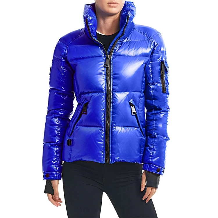 
Winter Quilted Shiny Goose Down-filled Puffer Jacket With Chic And Cozy Stand Collar 