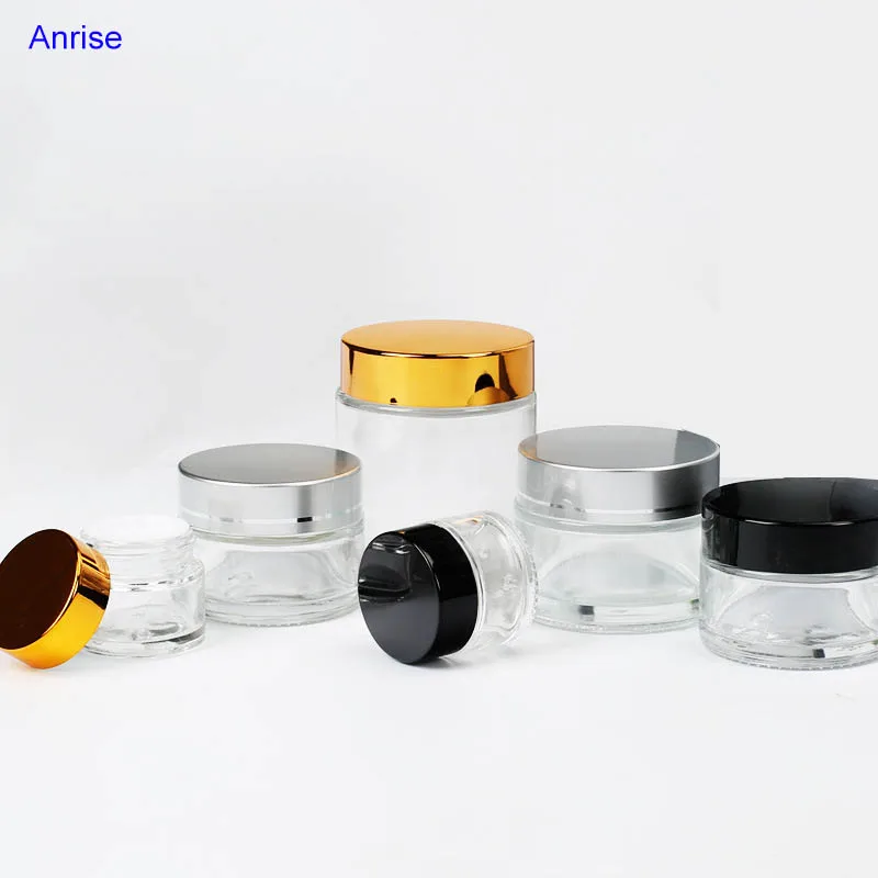 5ml 10ml 15ml 20ml 30ml 50ml 60ml 100ml Clear Glass Body Cream Jar Empty Gold Aluminum Lids Cosmetic Face Cream Jars