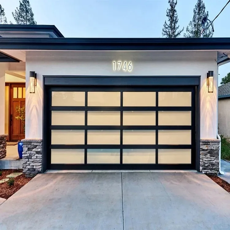 HNT Safety Motorized Overhead House Sectional Garage Door Smart Commercial Double Tempered Glass Horizontal Folding Garage Door