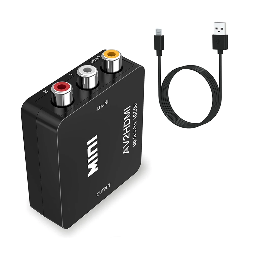 Doonjiey 1080P AV to HDMI Video Converter Mini RCA Composite CVBS Adapter Supporting PAL/NTSC with USB Charge Cable AV to hdmi