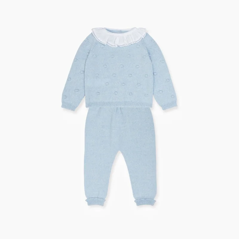Light Blue Baby Set for Girls Cotton Knitted Infant Girls Sets Fashion Knitwear Newborn Boy Clothes Knitting Brand Clothing 2024