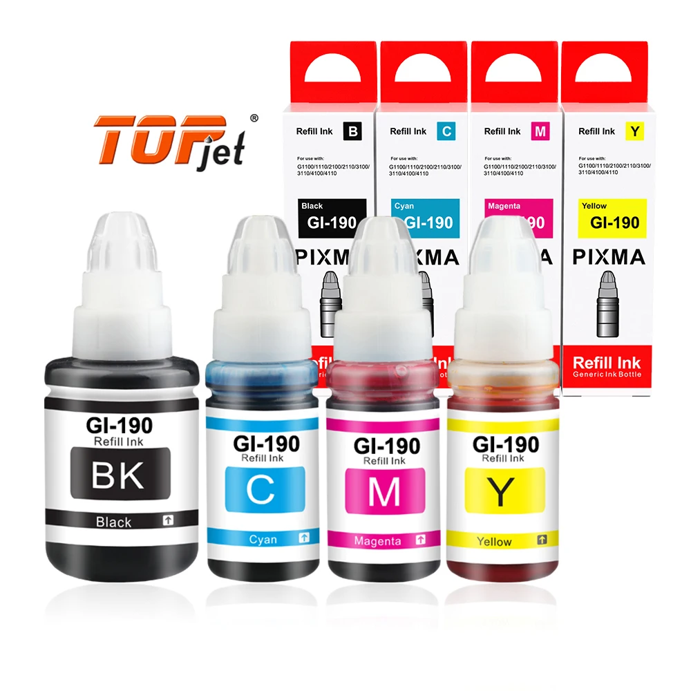 Topjet GI190 GI-190 GI 190 Премиум совместимый набор для заправки цветных чернил бутылок на водной основе принтера Canon G1200 G2110 G3110