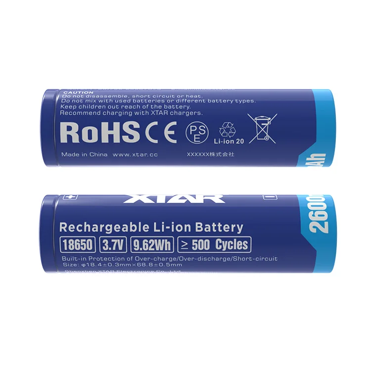 Xtar ICR18650 Piles Rechargeables Li Ion ICR 18650 3.7v 2600mah Bateria Recarregavel Li-ion 18650 3.7 V 2600 mAh Battery