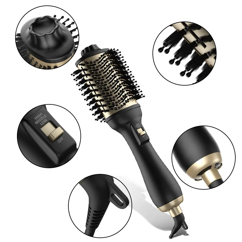 
professional black gold hair styling salon beauty tools electric one step hot air styler dryer brush 