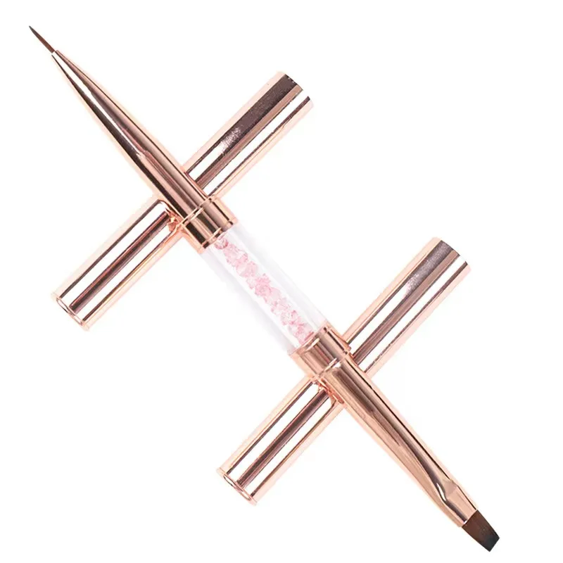 Rose Gold Metal Handle Dual End Nail Brush Painting Liner Nail Art Brush