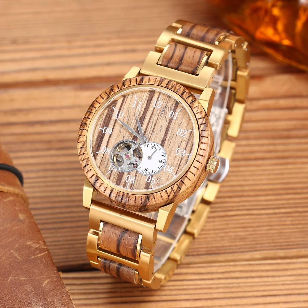 3ATM waterproof wood steel watch automatic movement Japan 82S5 luxury men wristwatch