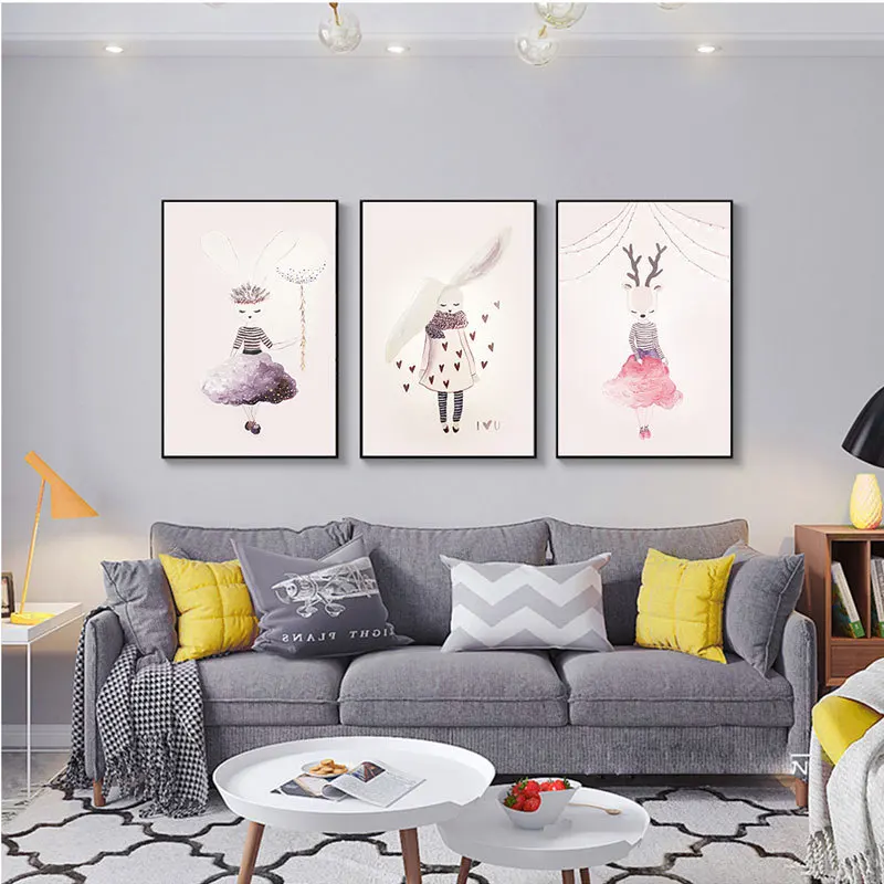 Скандинавский Фэнтезийный кролик Фея девочка мультфильм живопись единорог картина маслом на холсте для детской комнаты