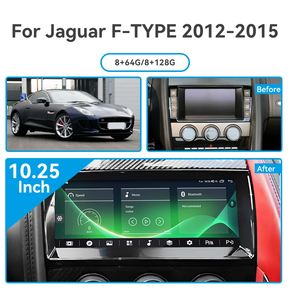 10.25' Carplay For Jaguar F-TYPE 2012-2015 Android 13 Car Stereo Multimedia Player GPS Wireless Auto Wireless HD Tonch Screen
