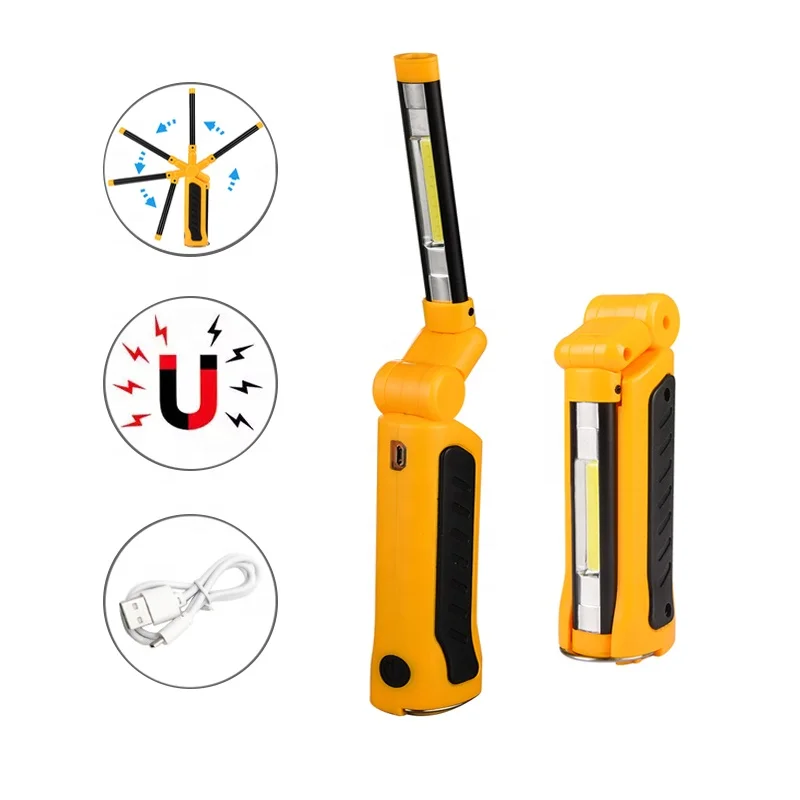 COB Ultra Bright Portable Collapsible Working Lamp Rechargeable Led Hand Light Car Inspection Work Light with Magnet and Hook