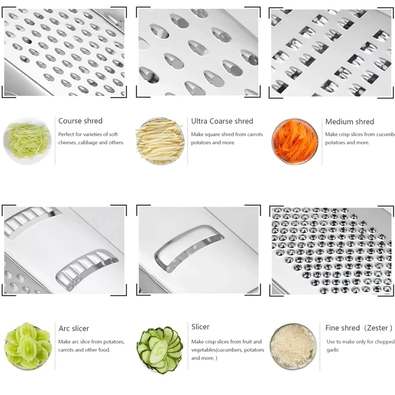 Multifunctional Zester With Storage Box 6 Sides Cheese Vegetable Grater With Container