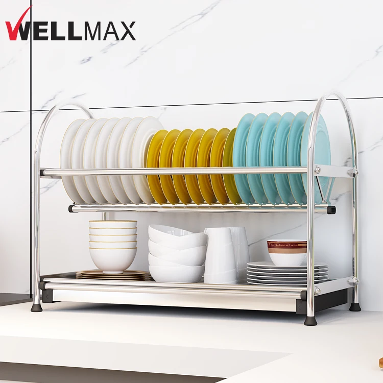 Настенный Держатель для посуды WELLMAX кухонные аксессуары Двухуровневая сушилка из нержавеющей стали