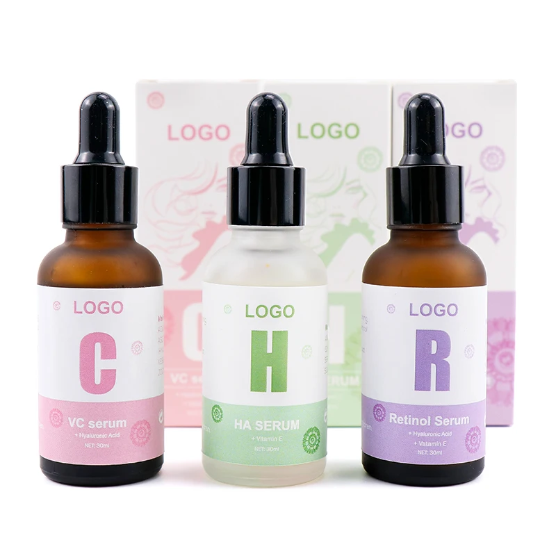 Private label Organic vegan Anti-aging and anti-wrinkle vitamin c serum hyaluronic acid serum and retinol serum set