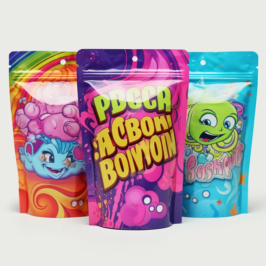 Custom Printed Hot Seller Eco Friendly Stand Up Pouches Cotton Candy Stick Chocolate Candy Sour Candy Packaging Plastic Bags