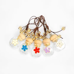 Wholesale 8ml Empty Air Freshener OEM Logo Round Wooden Glass Aroma Bottle Vent Car Diffuser Perfume Bottle