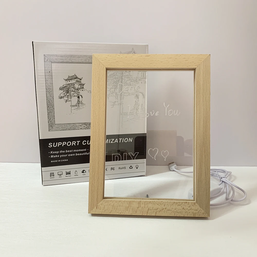 DIY шаблоны деревянные светодиодные фоторамки 3D ночник Рождество пользовательский дизайн дома свадьба Дерево картина акриловая фоторамка