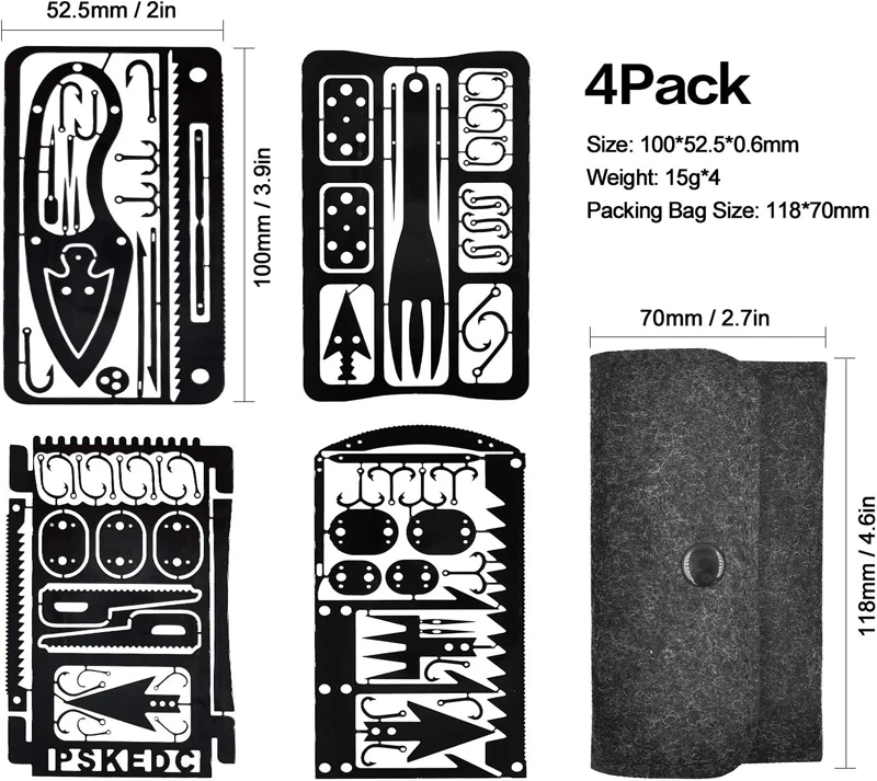 4pack Multi Tool Survival Gear Credit Card Camping Multipurpose EDC Fishing Hooks Gift Idea Ohter Outdoor Equipment