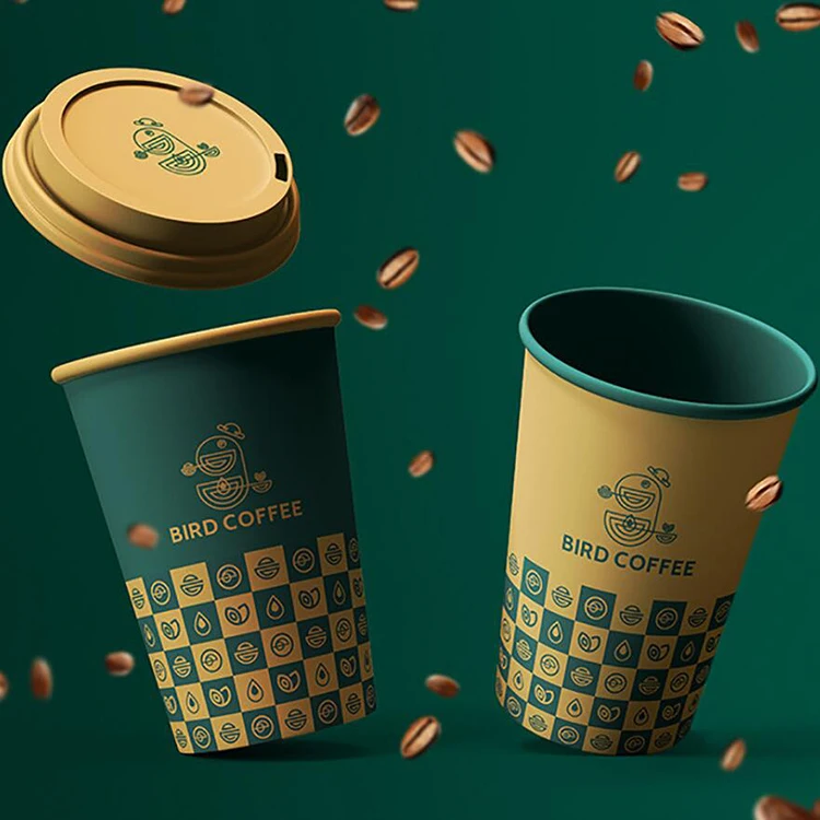 8oz 12oz 16oz Customized Design Cold Hor Drink Paper Cups Disposable Printed Paper Double Wall Ripple Coffee Cups