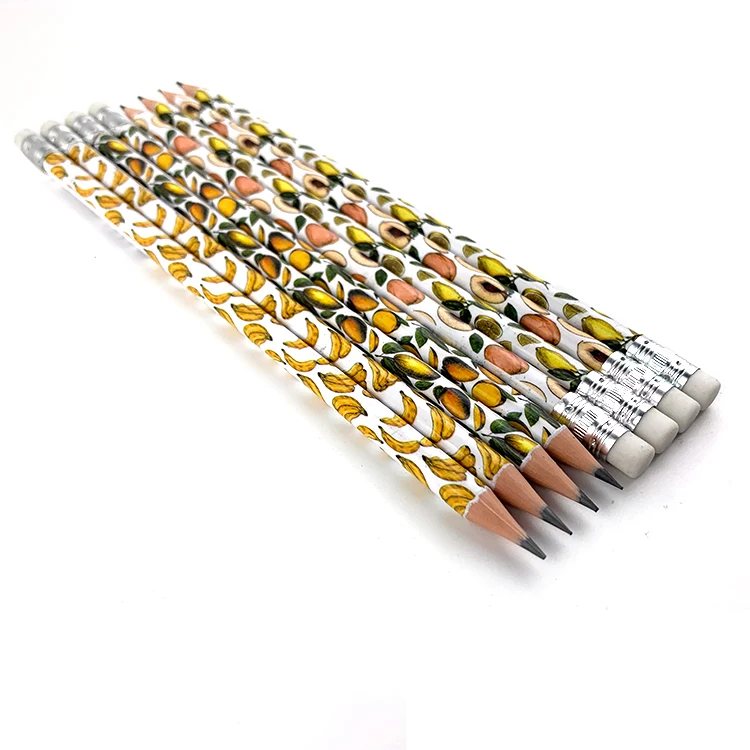 New Arrival Kinds of Fruits Banana Shape 7.5 Inch Plastic Hb Pencils with Mantle